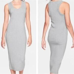 Athleta “River” Rib Merino Wool Sleeveless Midi Dress Size XS Heather Grey